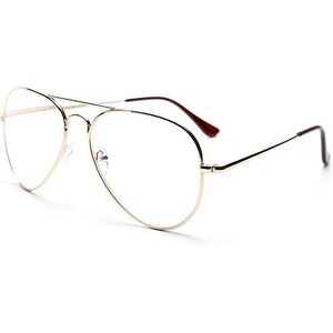 Aviator Glasses Gold‎ Frame Clear Lens Fashion Eyeglasses Round Pilot Style